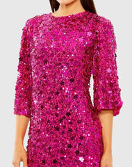 Pink Quarter Sleeve High Neck Sequin Embellished Mini Dress - FINAL SALE