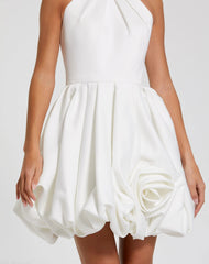 White Satin Bubble Hem Backless Mini Dress
