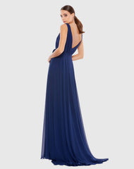 Navy Sleeveless V-Neck Chiffon Gown - FINAL SALE