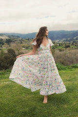 White Floral Ruffle Cotton Midi Dress