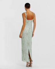 Green Scoop Neck Embellished Dress With Bow Detail