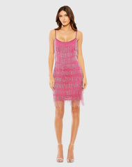 Pink Slim Strap Beaded Fringe Mini Slip Dress - FINAL SALE