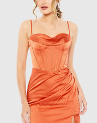 Orange Bustier Side Ruched Bodycon Gown - FINAL SALE