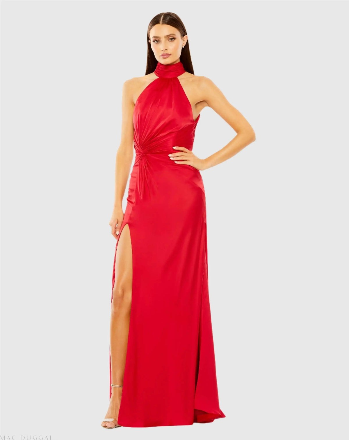 Red Sleeveless Open Back Satin Gown