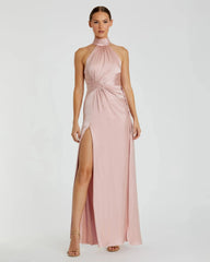 Pink Sleeveless Open Back Satin Gown