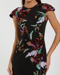 Black Floral Sequin Embellished Trumpet Gown