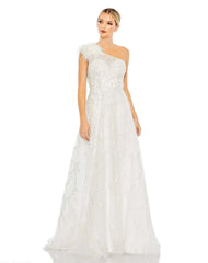 White Embellished One Shoulder A Line Gown - FINAL SALE