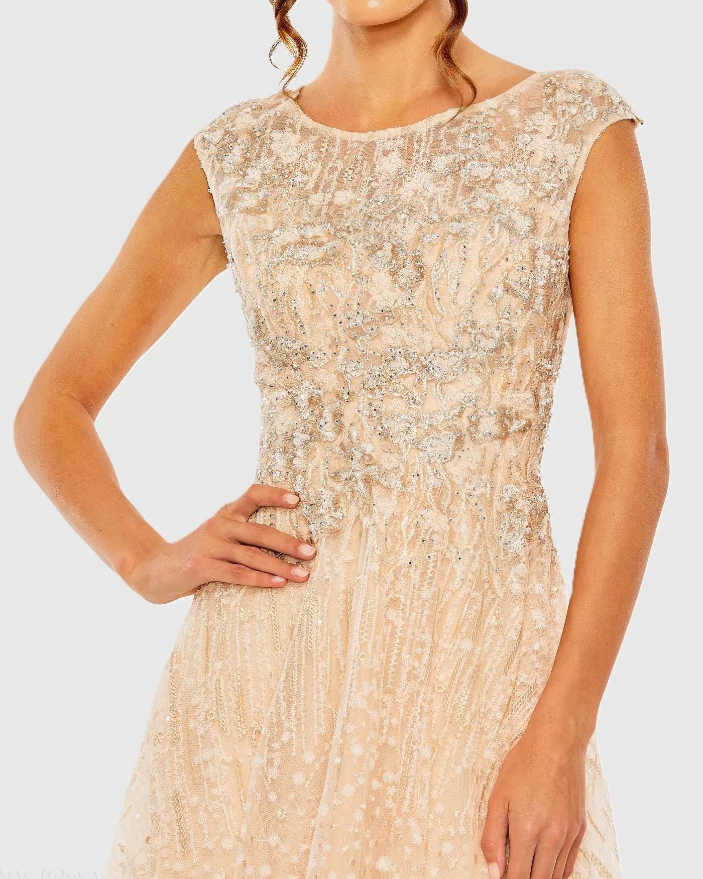 Light Orange High Neck Lace Embroidered Gown