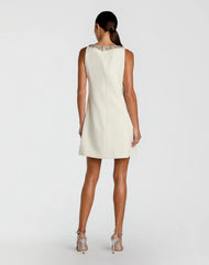 Ivory Sleeveless Shift Mini Dress with Rhinestone Trim