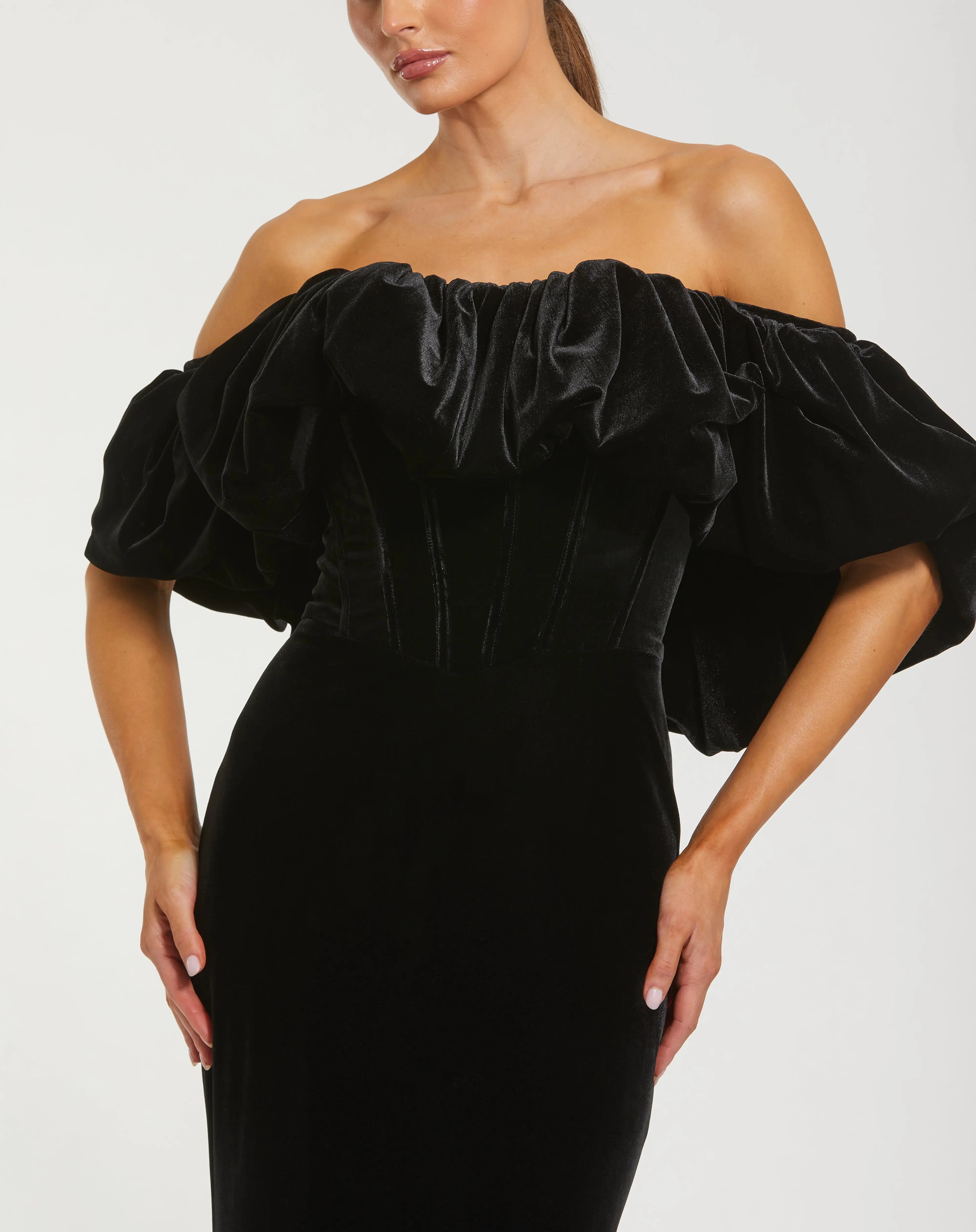 Black Off The Shoulder Velvet Bustier Mermaid Gown
