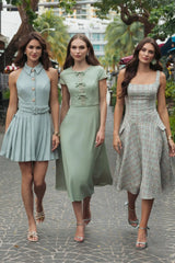 Multicolor Sleeveless Drop Waist Boucle Midi Dress