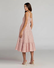 Pink Pearl Embellished Sleeveless Boucle Midi Dress