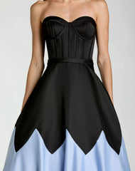 Black and Blue Strapless Satin Sweetheart Ball Gown