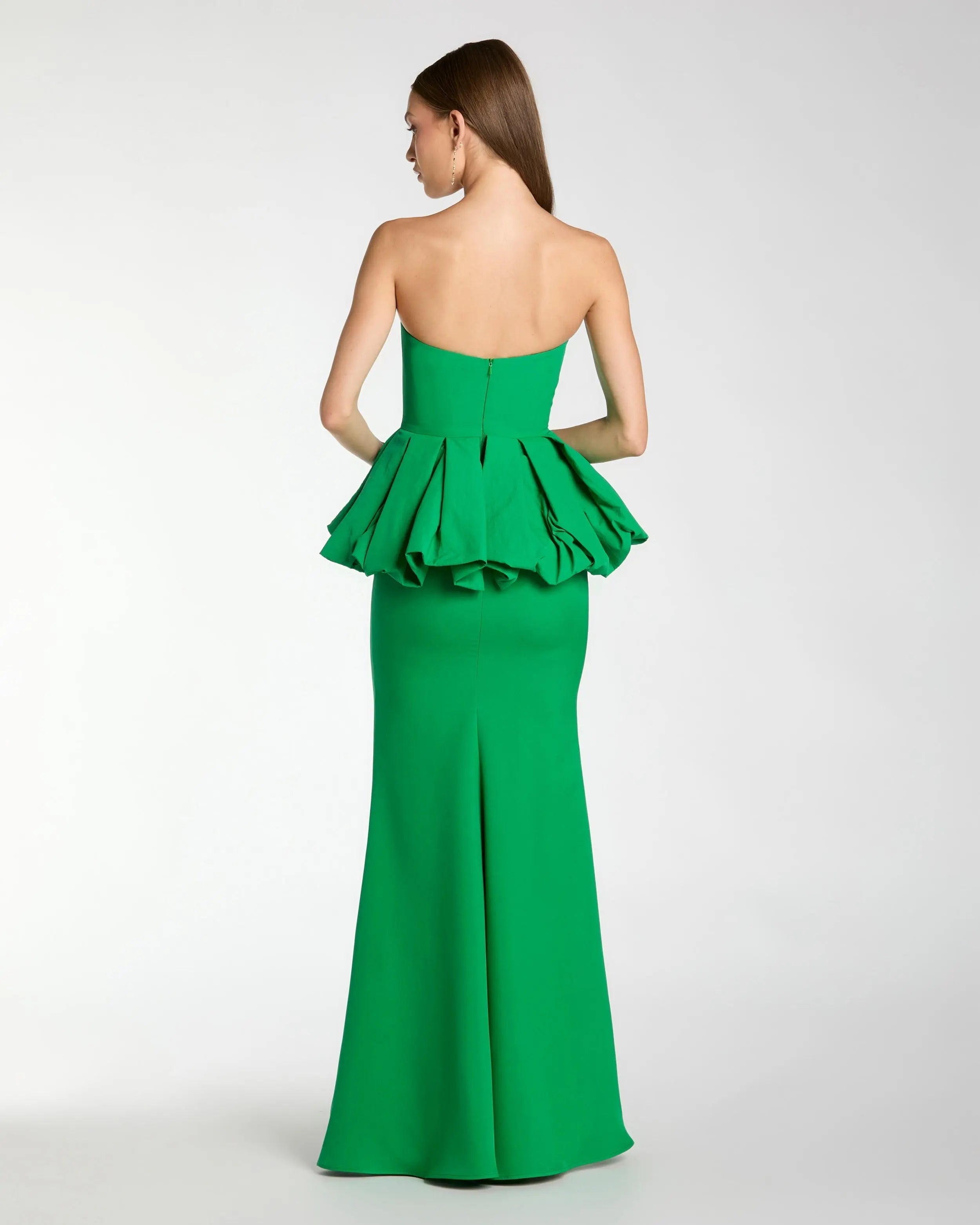 Green Strapless Peplum Trumpet Gown
