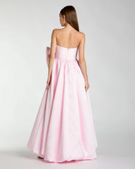 Light Pink Mikado Strapless Bubble Hem Ball Gown with Bow