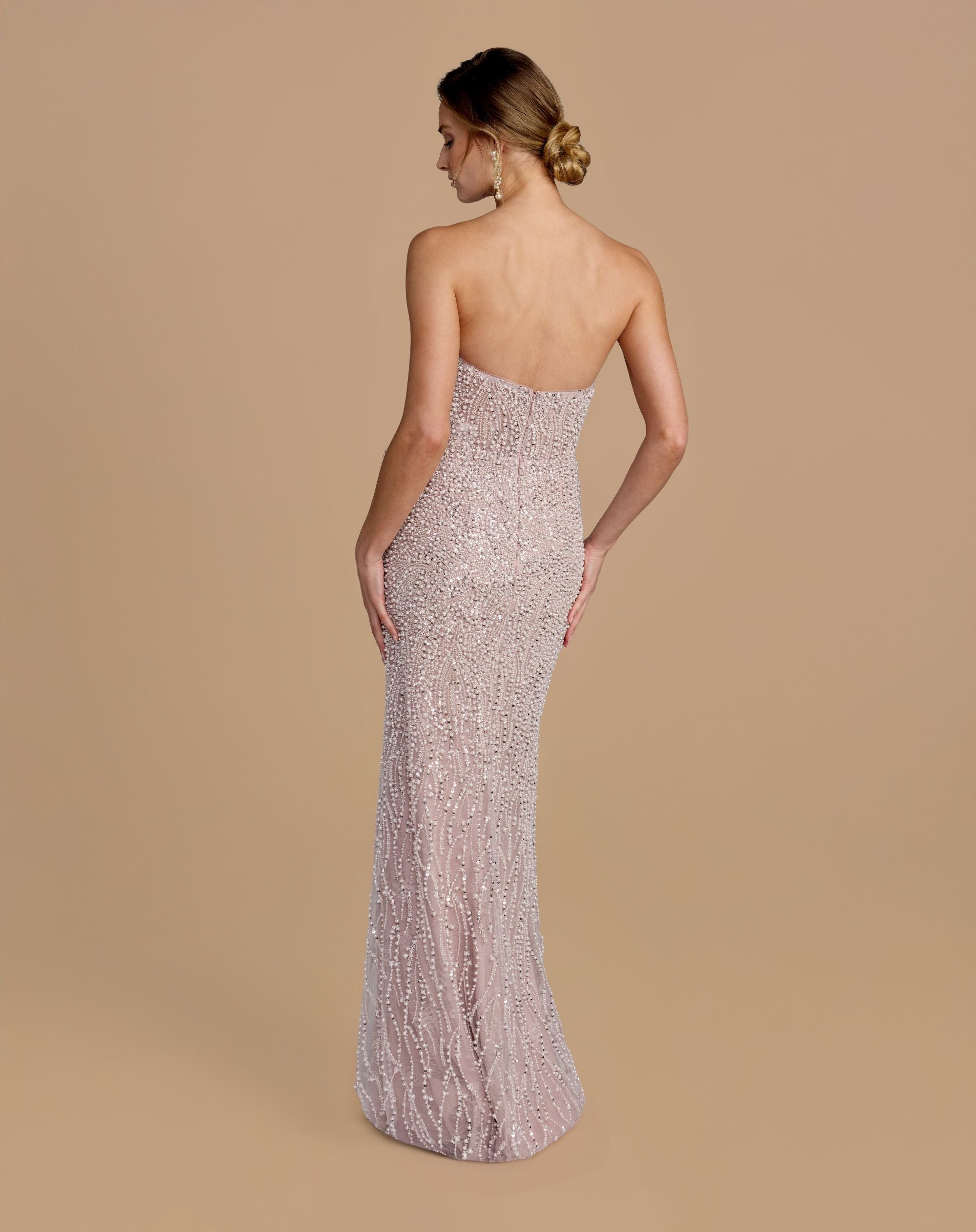 Purple Strapless Embellished Column Gown With 3D Petals