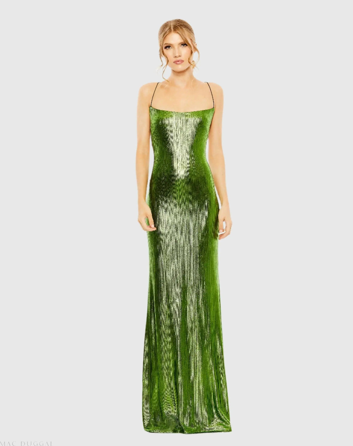 Green Metallic Corset Back Column Gown - FINAL SALE