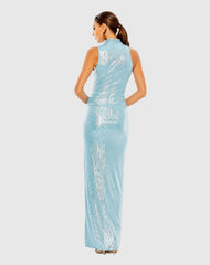 Blue High Neck Sleeveless Gown - FINAL SALE