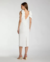 White Sleeveless Crepe Midi Dress with Bow Straps