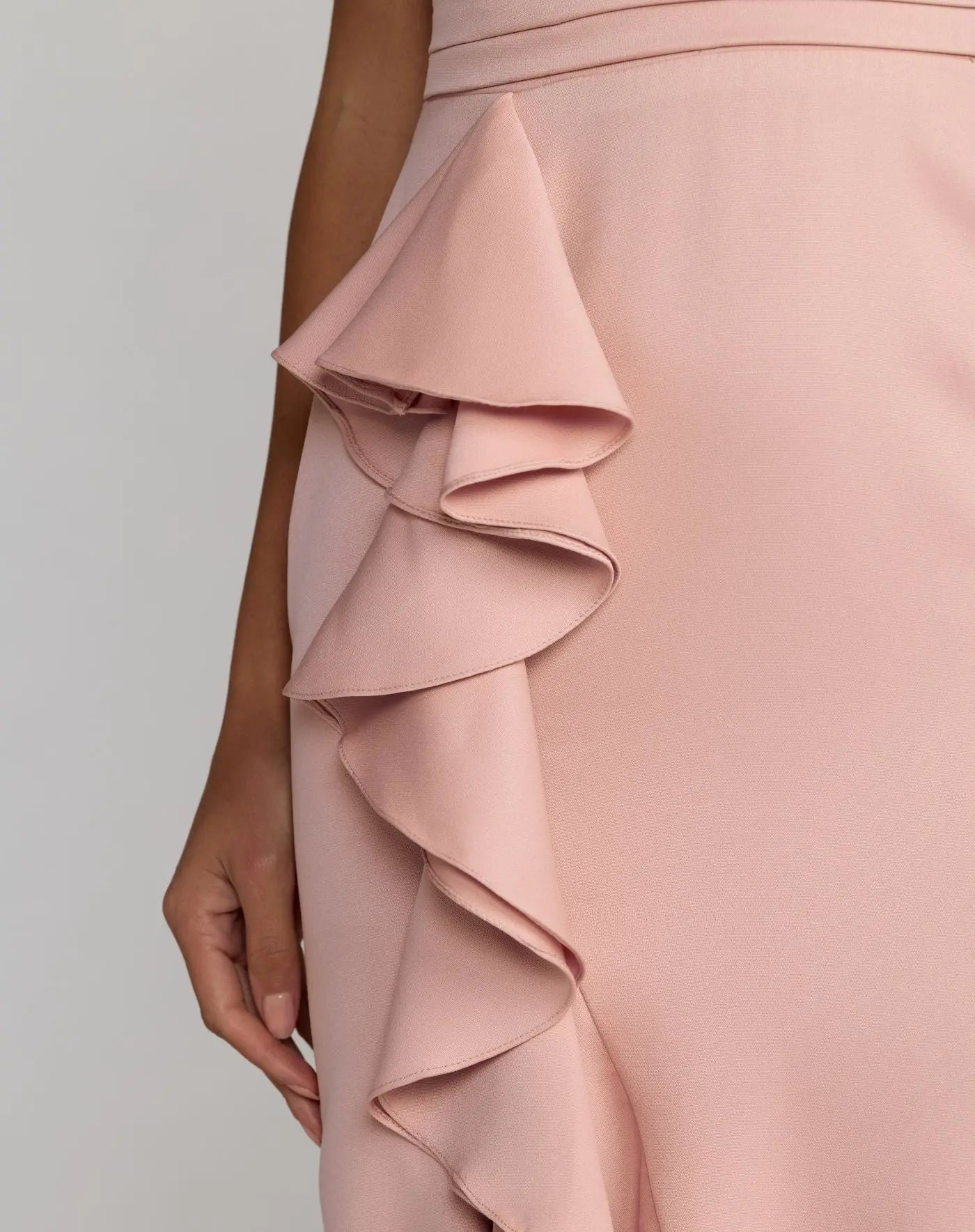 Pink Sleeveless Ruffled V-Neck Gown With Bow