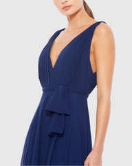 Navy Sleeveless V-Neck Chiffon Gown - FINAL SALE