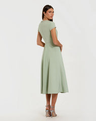 Green Embellished Crepe Cap Sleeve Midi Dress