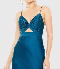 Blue Tie Front with Keyhole Detail Gown