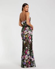 Black Floral Embroidered Sleeveless Bustier Gown