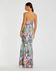 Petite Green Floral Embroidered Sleeveless Bustier Gown