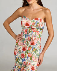 Multicolor Floral Strapless Ruffle Hem Mermaid Gown