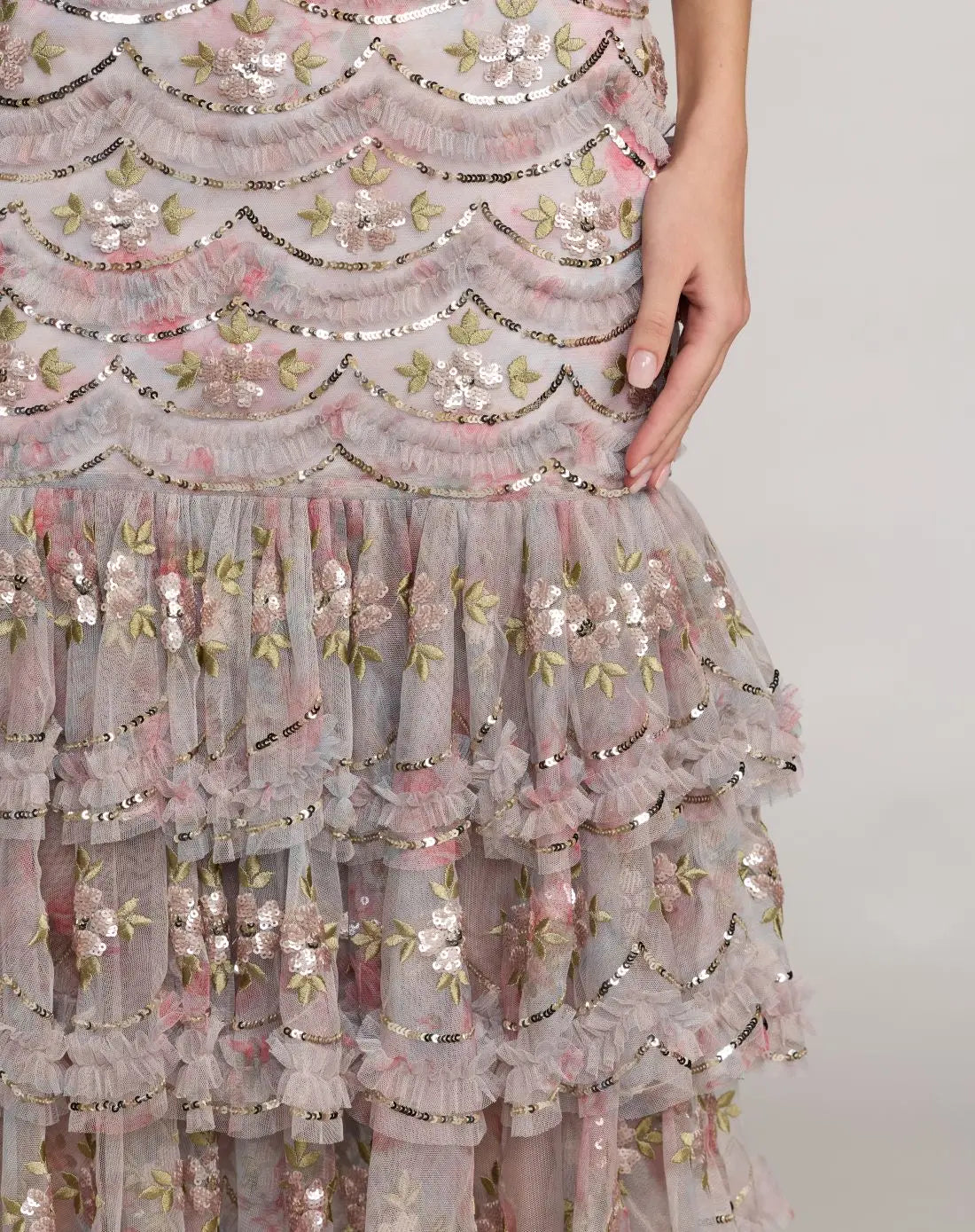 Multicolor Sleeveless Sequin Tiered Ruffle Midi Dress