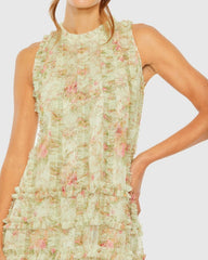 Green Tiered Ruffle Sleeveless Midi Dress