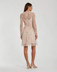 Light Pink Sheer Long Sleeve Embellished Mini Dress
