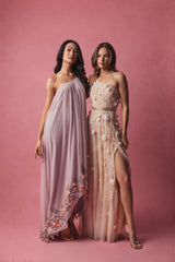 Purple One Shoulder Embellished Trapeze Gown
