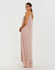Pink One Shoulder High Low Embellished Trapeze Gown