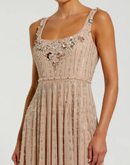 Pink Sleeveless Scoop Neck Embellished Midi Dress
