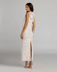 White Sleeveless Embellished Lace Column Dress