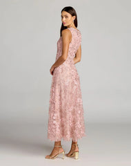 Petite Pink Floral Embroidered High Neck Midi Dress