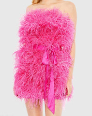Pink Feather Strapless Mini Dress - FINAL SALE